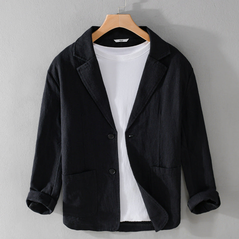 Men's Linen Blazer Jacket – Single-Breasted Patch Pocket Design