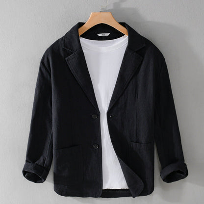 Men's Linen Blazer Jacket – Single-Breasted Patch Pocket Design