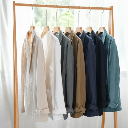 Men's Linen Blazer Jacket – Single-Breasted Patch Pocket Design