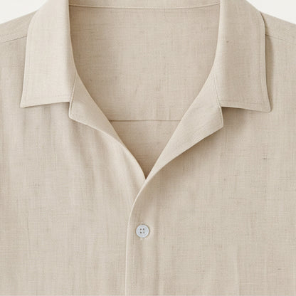 Men’s Linen Shirt and Trousers Set – Relaxed Fit Camp Collar Design