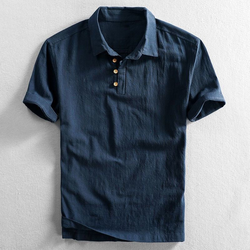 Men's Linen Short Sleeve Polo Shirt – Breathable Relaxed Fit Design