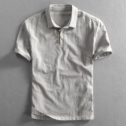 Men's Linen Short Sleeve Polo Shirt – Breathable Relaxed Fit Design