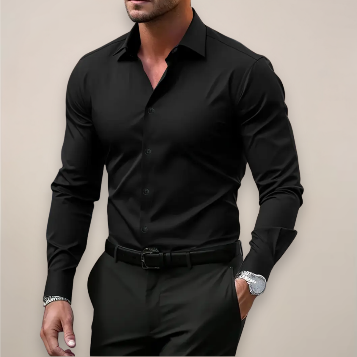 Men's Long-Sleeve Shirt – Classic Notched Collar Regular Fit Design