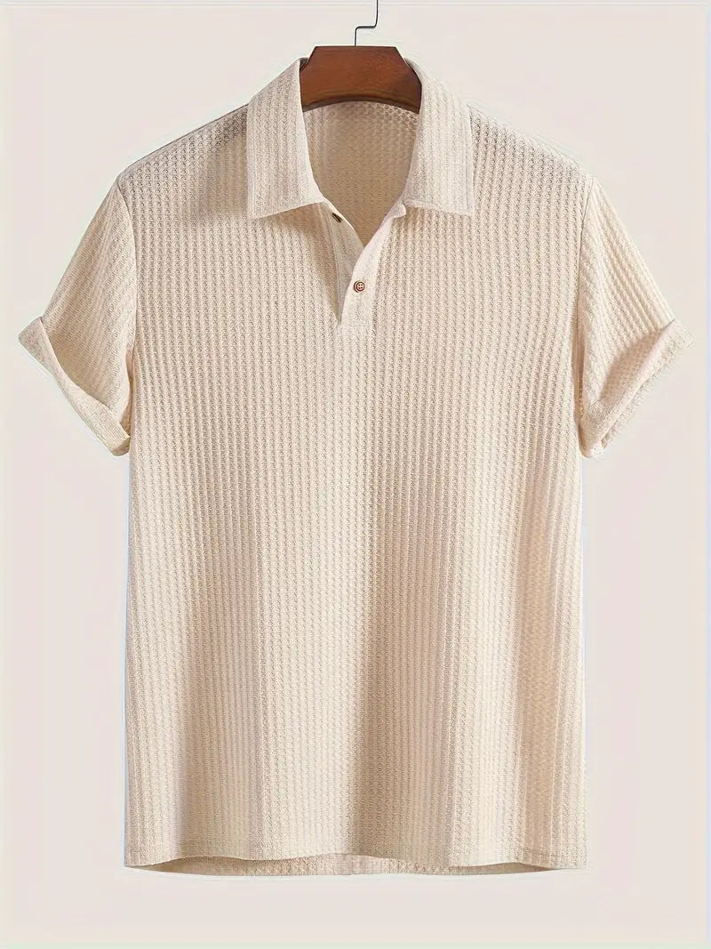 Men’s Polo Shirt – Textured Waffle Knit Short Sleeve Design