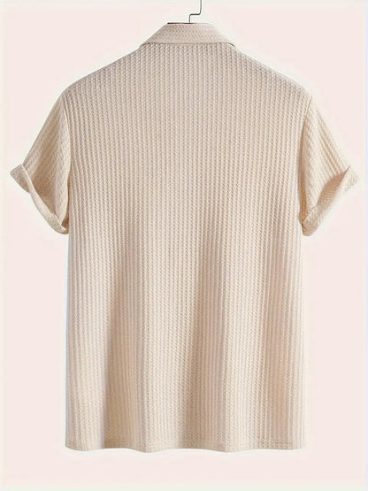 Men’s Polo Shirt – Textured Waffle Knit Short Sleeve Design