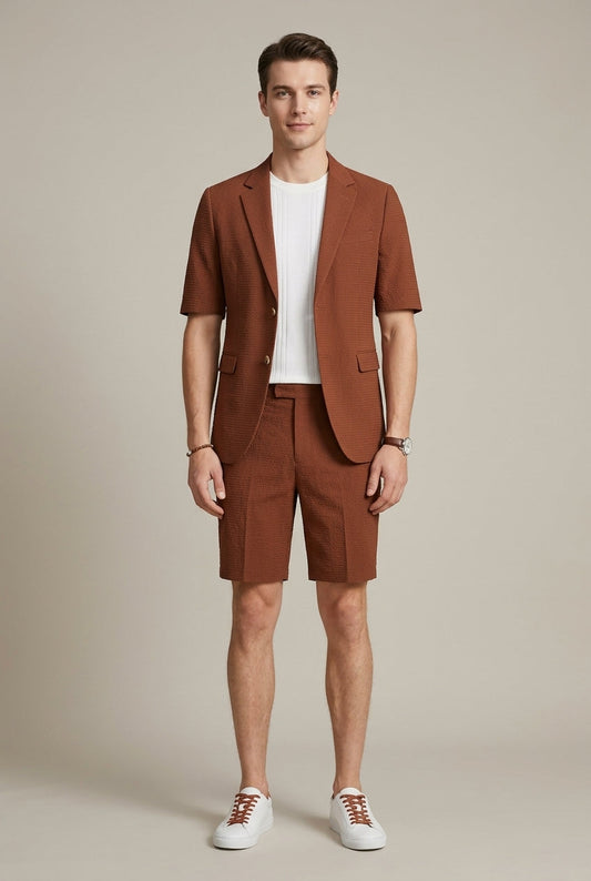 Men's Set – Short Sleeve Blazer with Matching Shorts in Textured Fabric