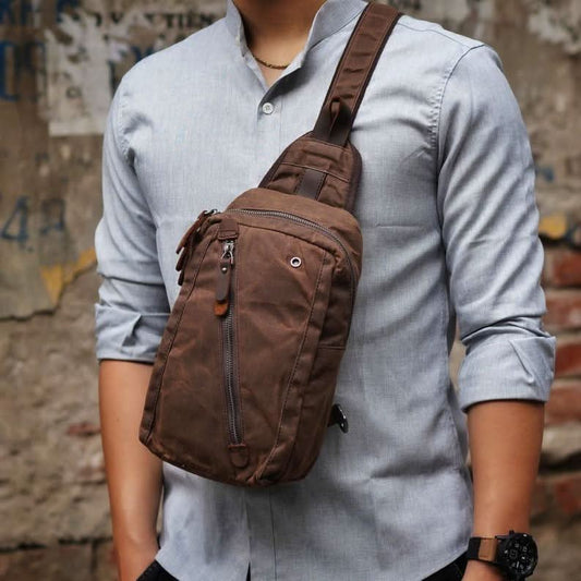 Men's Sling Bag | Waterproof Canvas Sling Backpack - Multi-Compartment Design 4