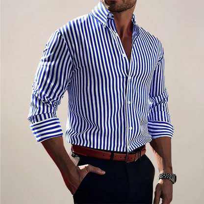 Men's Striped Dress Shirt – Long Sleeve Button-Up with Vertical Stripes