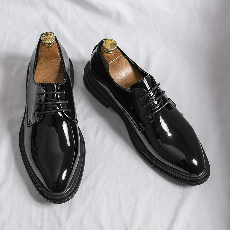 Men's Black Dress Shoes – Classic High-Gloss Derby Design