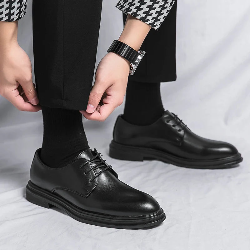 Men's Black Dress Shoes – Classic High-Gloss Derby Design