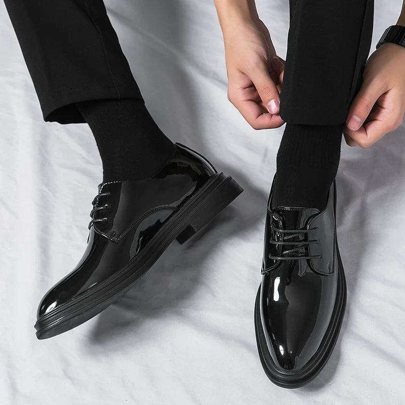Men's Black Dress Shoes – Classic High-Gloss Derby Design