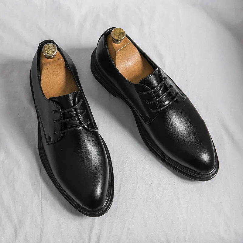 Men's Black Dress Shoes – Classic High-Gloss Derby Design