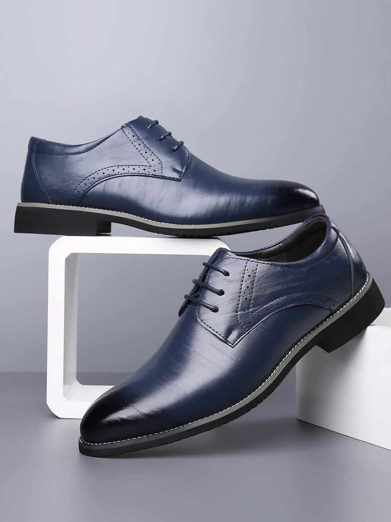 Men's Black Dress Shoes – Oxford Lace-Up Design With Brogue Detailing