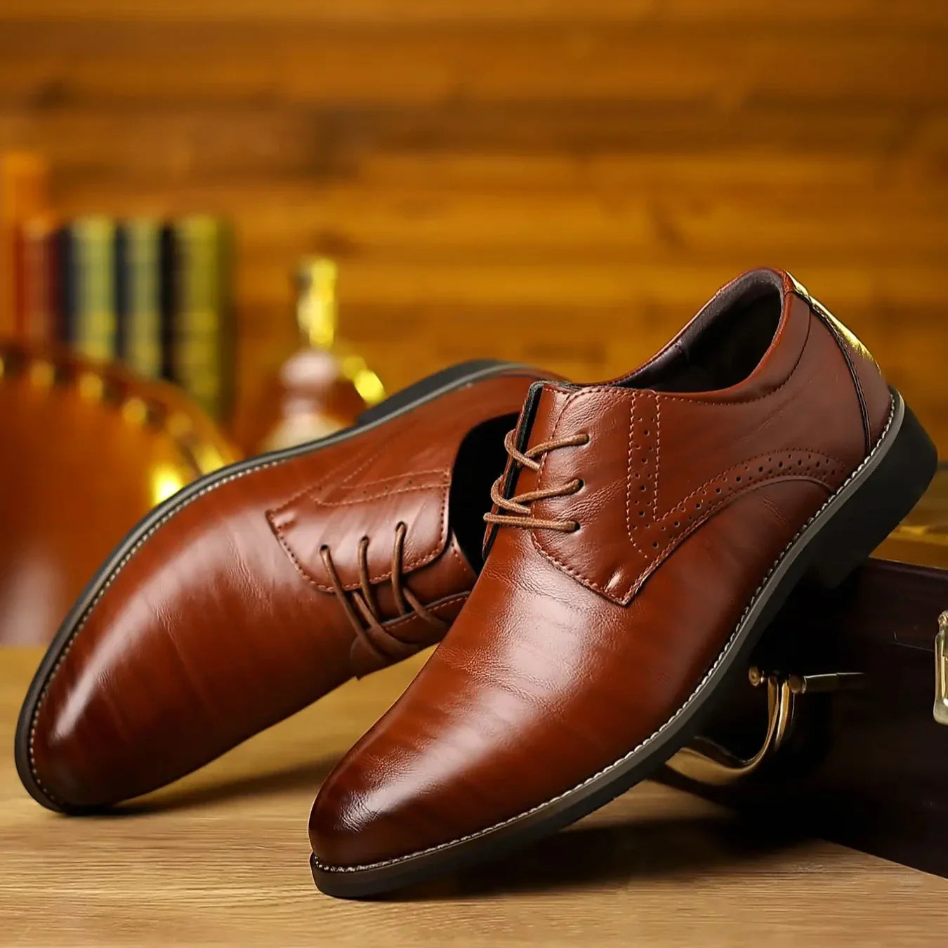 Men's Black Dress Shoes – Oxford Lace-Up Design With Brogue Detailing