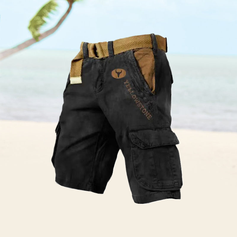 Men's Cargo Shorts – Relaxed Fit, Belted Waist, Multi-Pocket Design