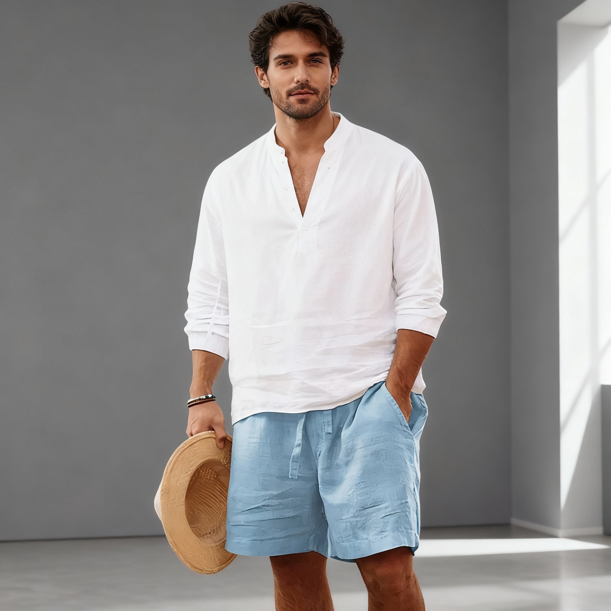 Men's Cotton Linen Shorts – Relaxed Fit Drawstring Waist