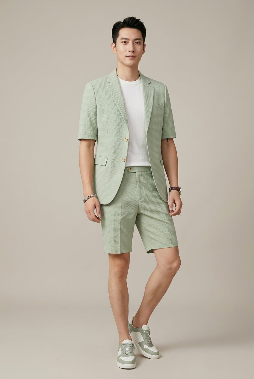 Men's Set – Short Sleeve Blazer with Matching Shorts in Textured Fabric