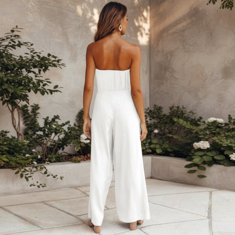 Karen | Elegant Strapless Flowy Black Jumpsuit Women