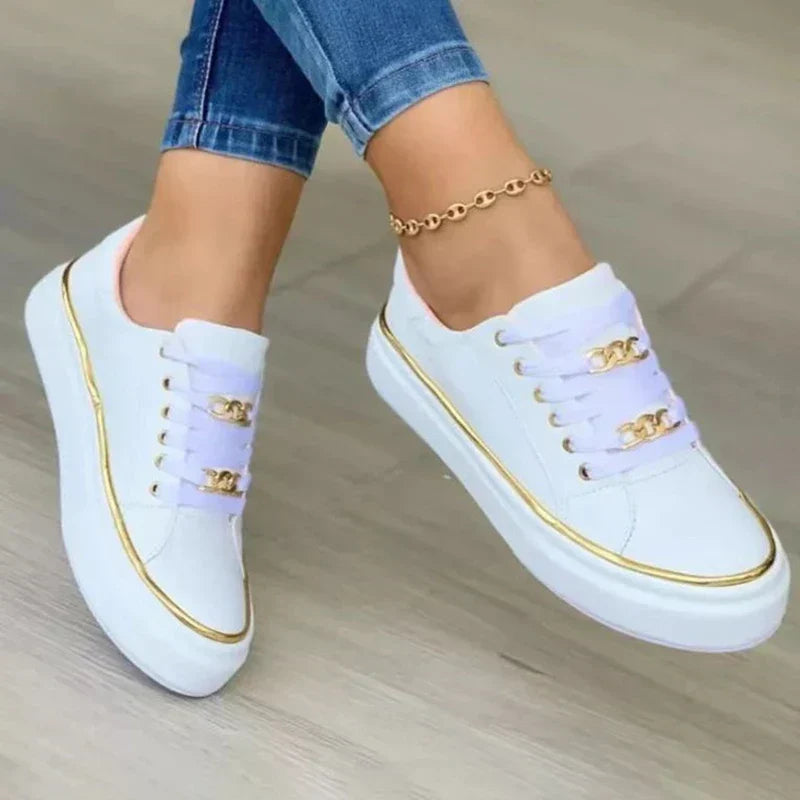 Michelle | Platform Sneakers - Vegan Leather With Chain Detail 3
