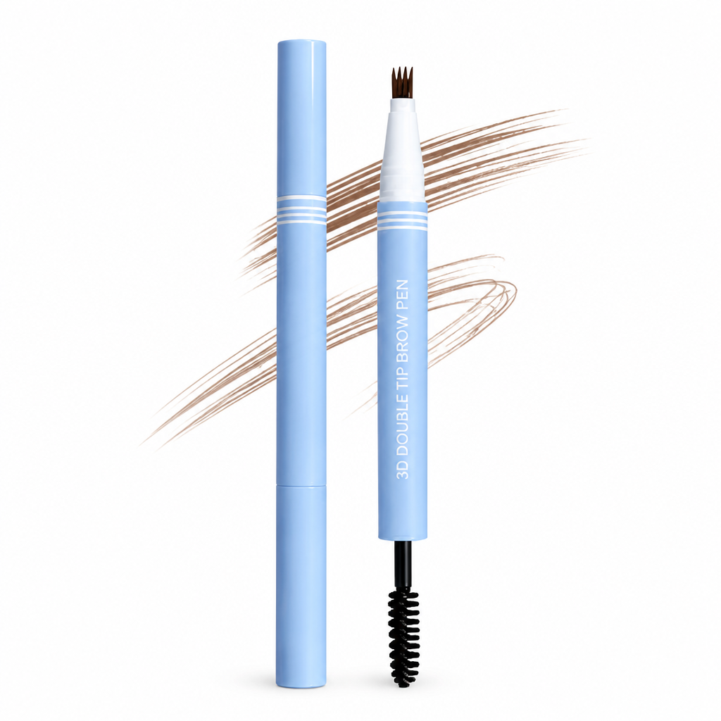 Microblading Brow Pen | Four-Prong Tip for Multi-Stroke Definition | Dual-Ended with Spoolie, Waterproof All-Day Wear