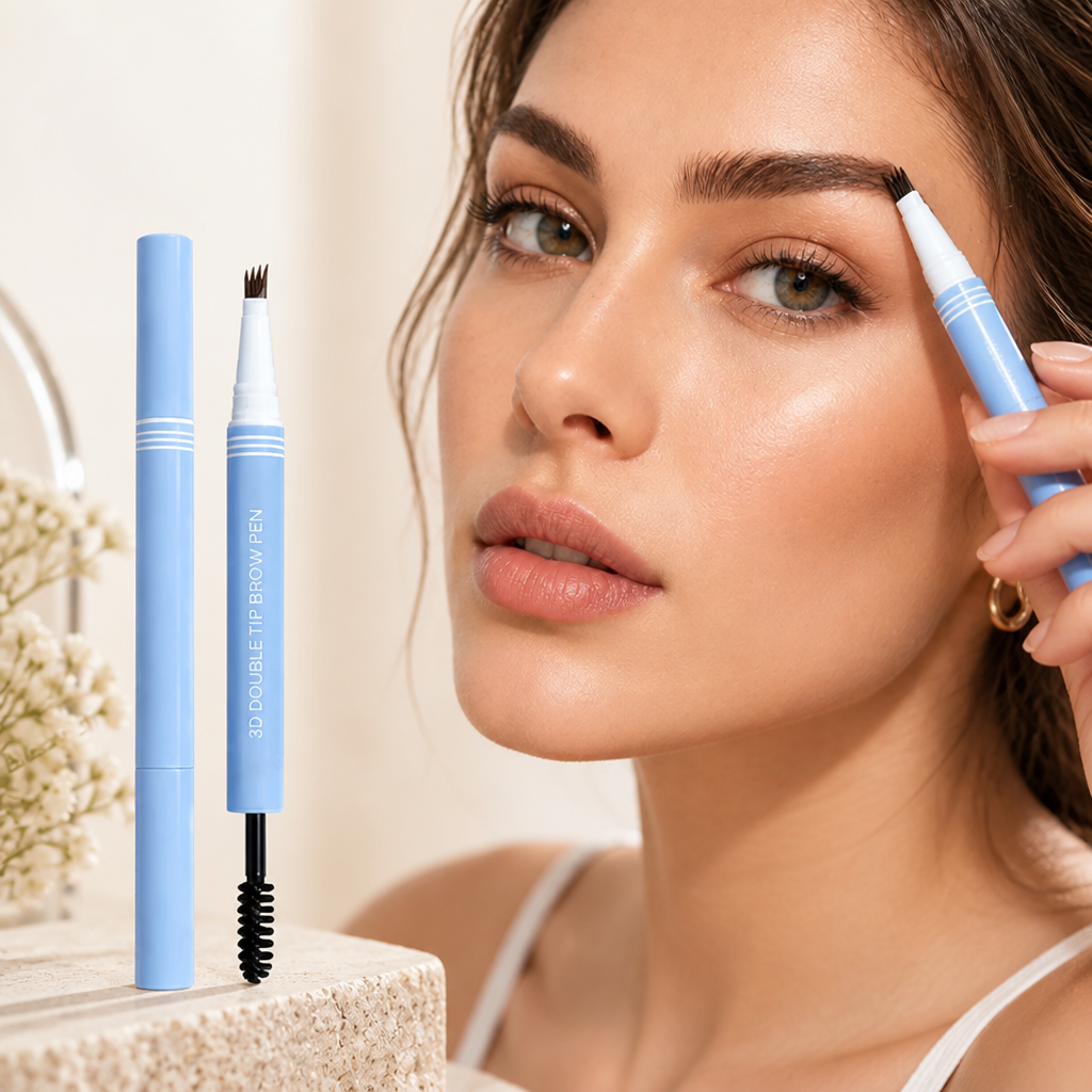 Microblading Brow Pen | Four-Prong Tip for Multi-Stroke Definition | Dual-Ended with Spoolie, Waterproof All-Day Wear