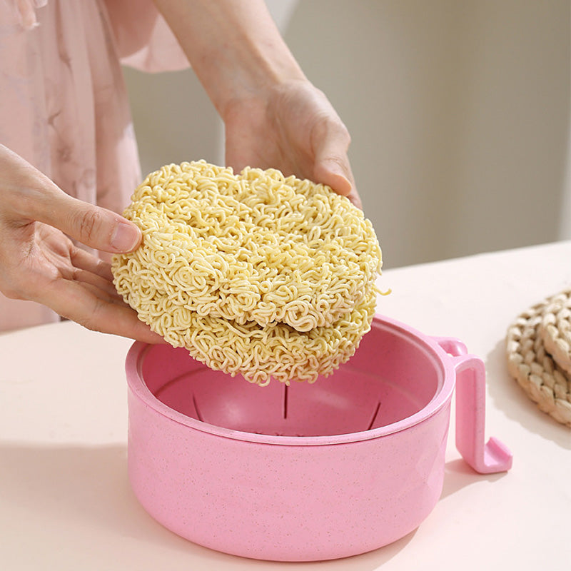 Microwave Ramen Bowl with Strainer Lid | Wheat Fibre, Purple, Black, Beige, Pink | Cook Noodles Without a Stovetop