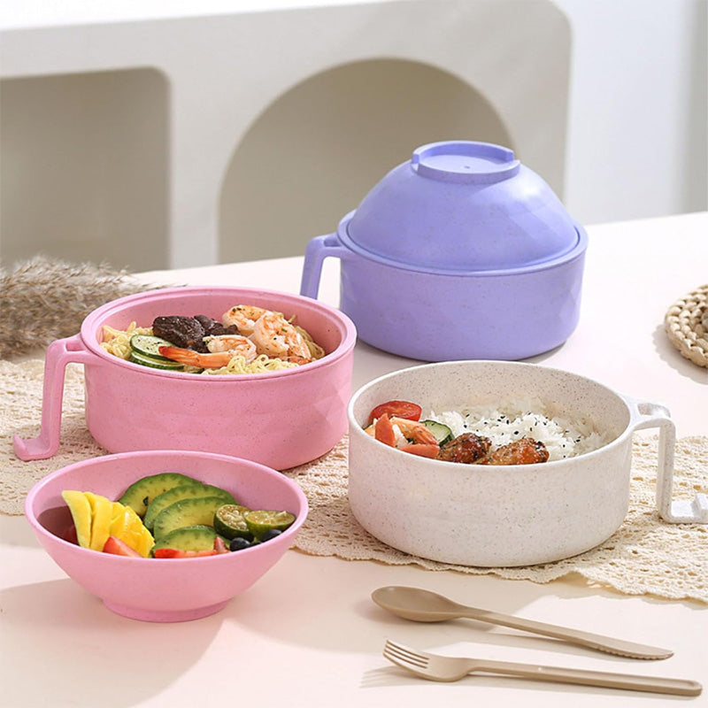 Microwave Ramen Bowl with Strainer Lid | Wheat Fibre, Purple, Black, Beige, Pink | Cook Noodles Without a Stovetop
