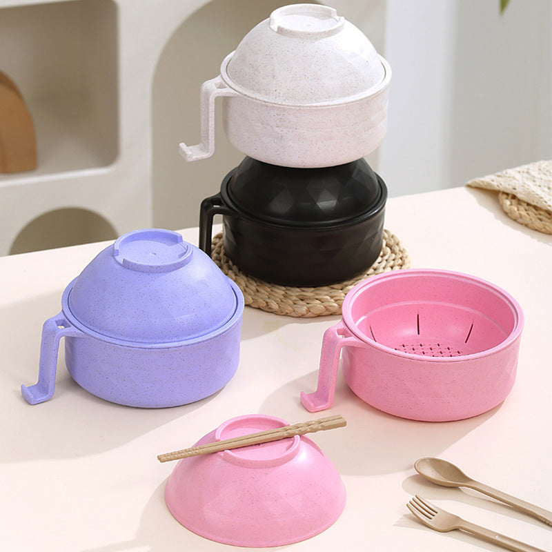 Microwave Ramen Bowl with Strainer Lid | Wheat Fibre, Purple, Black, Beige, Pink | Cook Noodles Without a Stovetop