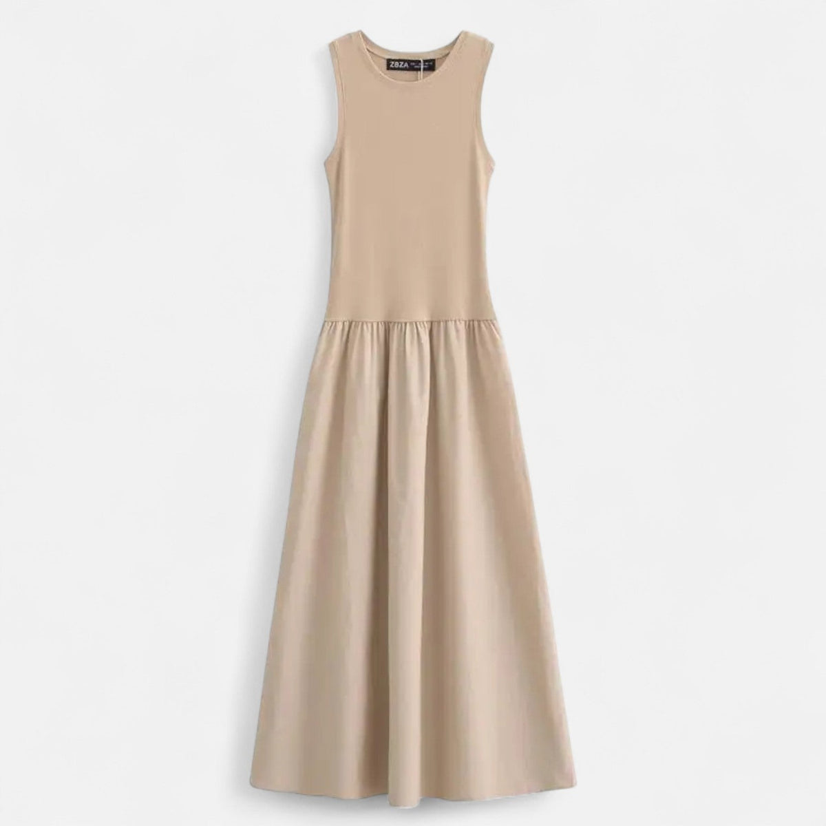 Midi Dress - Matte Fabric - Sleeveless - A-Line - Mid-Calf Length