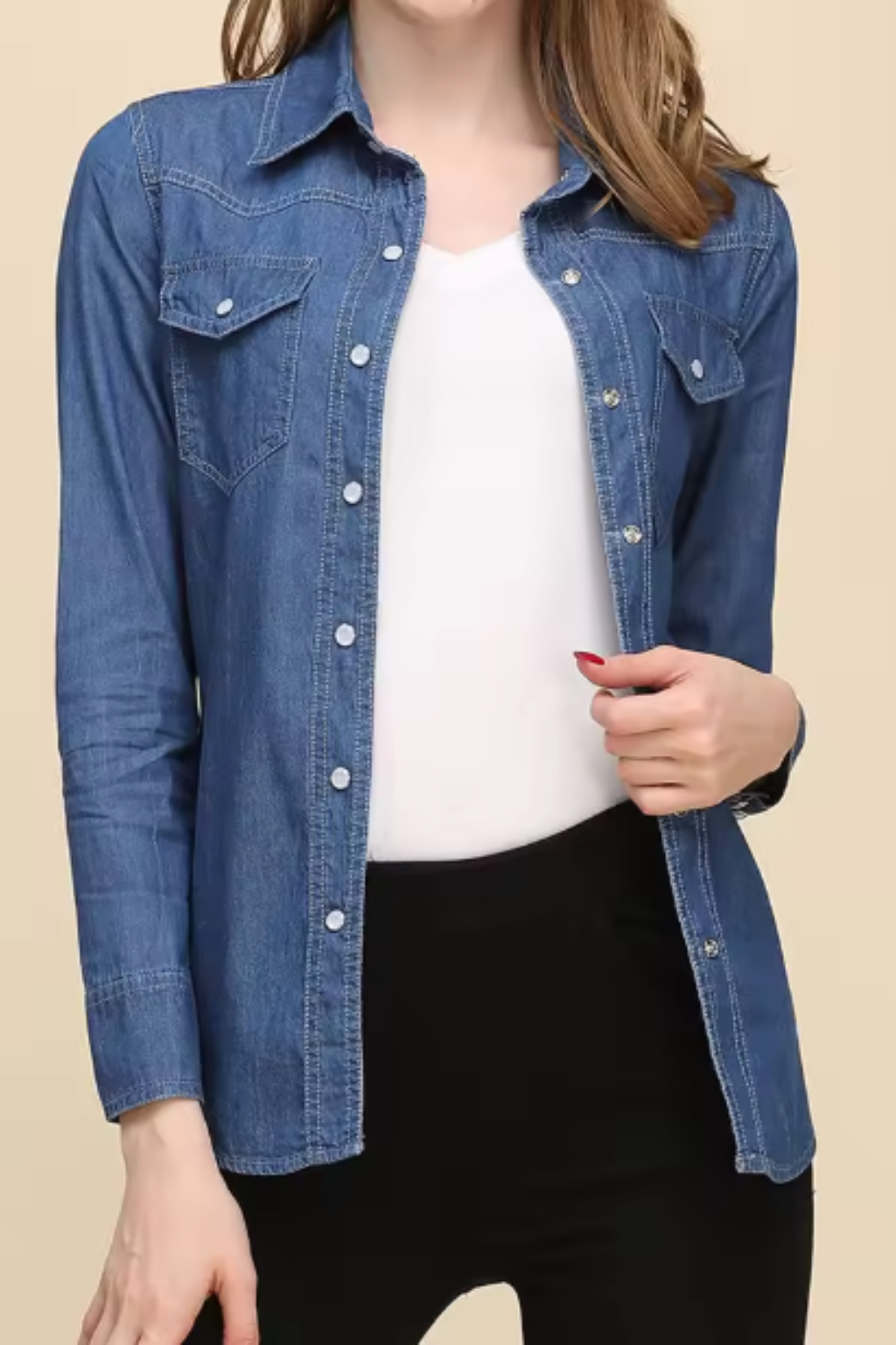 Mila | Women's Denim Shirt – Medium Blue Wash With Button-Down Design 1