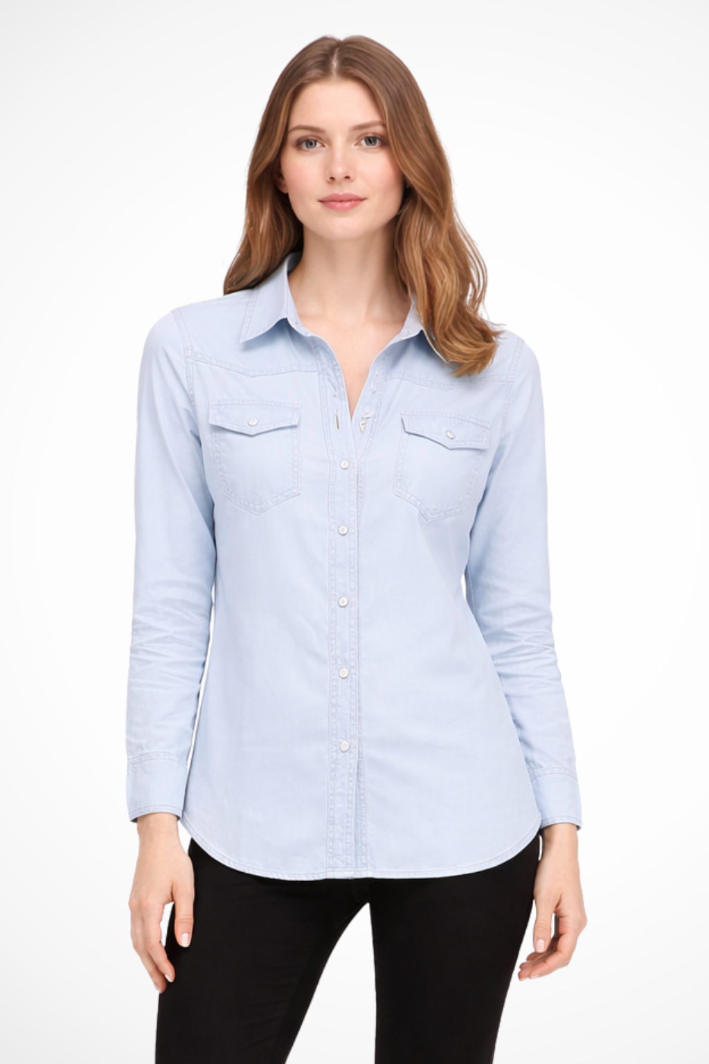 Mila | Women's Denim Shirt – Medium Blue Wash With Button-Down Design 2