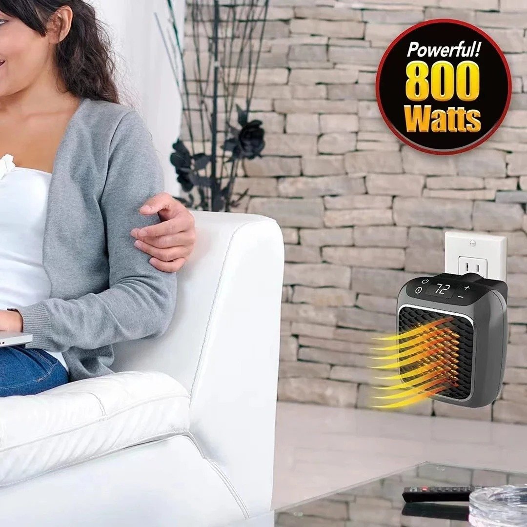 Mini Ceramic Heater 800W | Adjustable Thermostat, LED Touch Display & 12-Hour Timer | Tilt & Overheat Protection