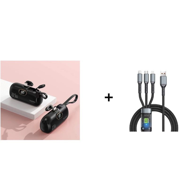 Mini Power Bank 5000mAh | 22.5W Fast Charging, Digital Display | Compact Three-Port Portable Charger for Phones