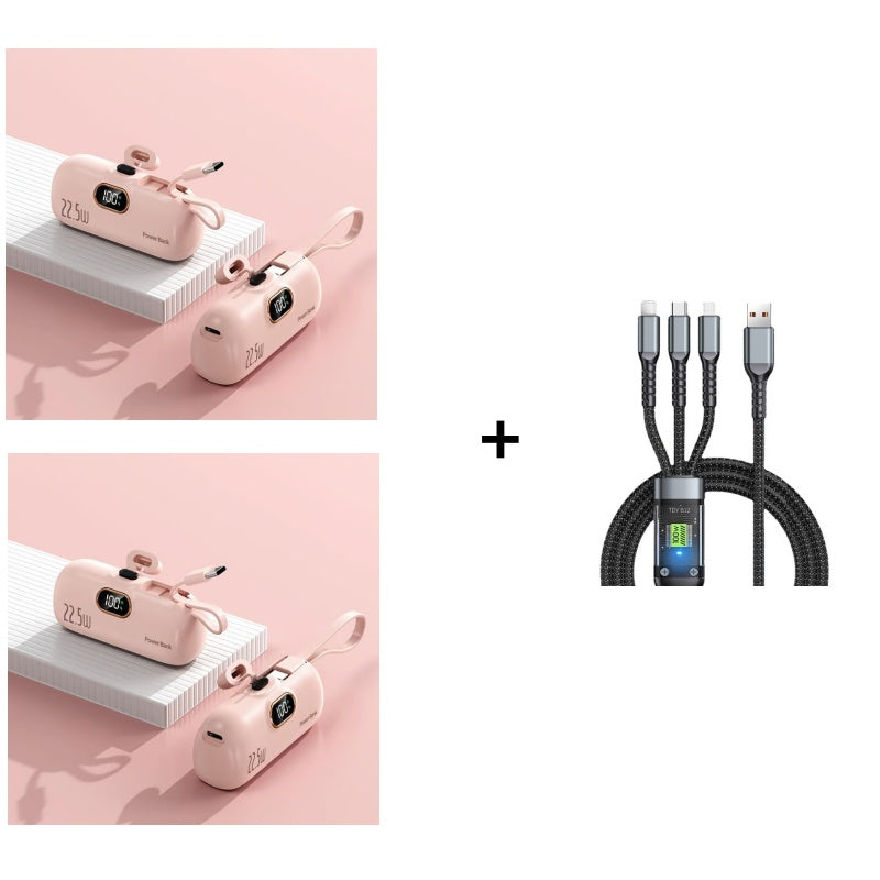Mini Power Bank 5000mAh | 22.5W Fast Charging, Digital Display | Compact Three-Port Portable Charger for Phones