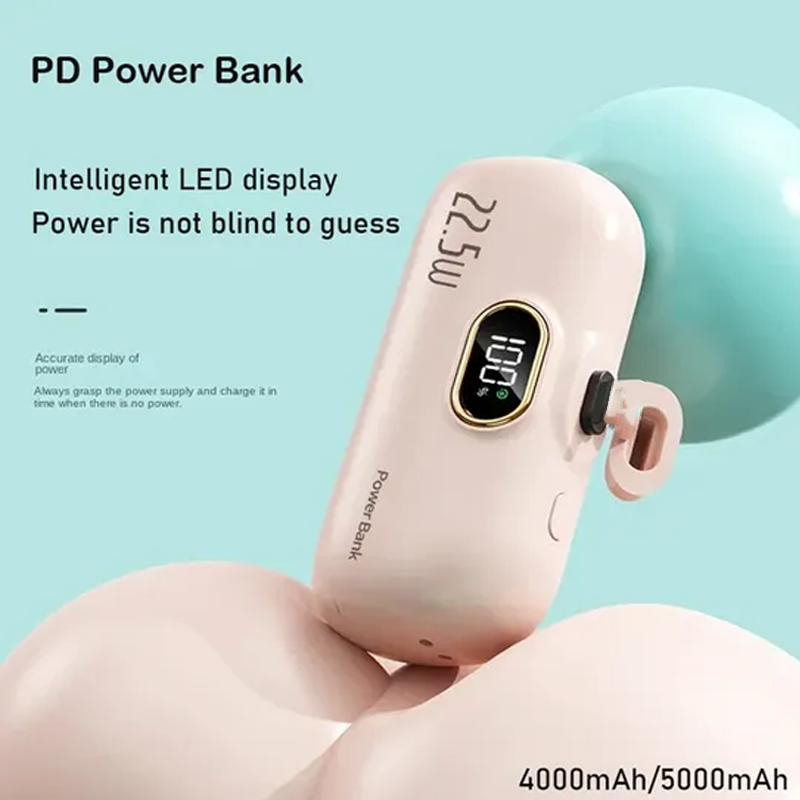 Mini Power Bank 5000mAh | 22.5W Fast Charging, Digital Display | Compact Three-Port Portable Charger for Phones
