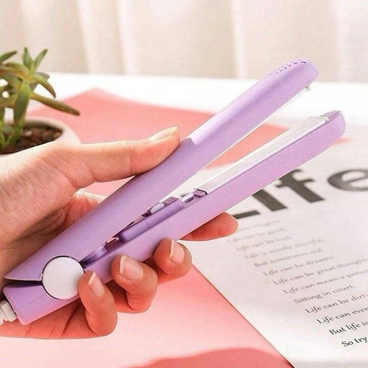 Mini USB Hair Styler | Dual-Action Curling & Straightening Ceramic Plates | Portable Heat Styling for Curls and Straight Looks