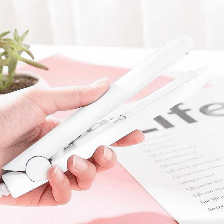Mini USB Hair Styler | Dual-Action Curling & Straightening Ceramic Plates | Portable Heat Styling for Curls and Straight Looks