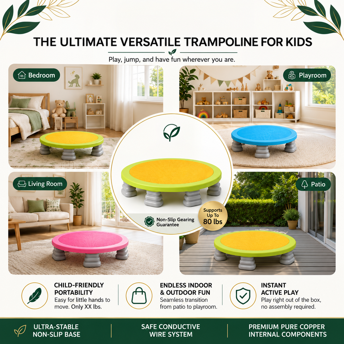 Mini Trampoline for Adults | Quiet Rebounder with Padded Frame for Low-Impact Home Cardio Workouts | Yellow, Blue, Pink