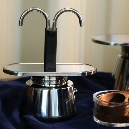 Mini Moka Pot Espresso Maker – Dual Spout 2-Cup Stainless Steel Design