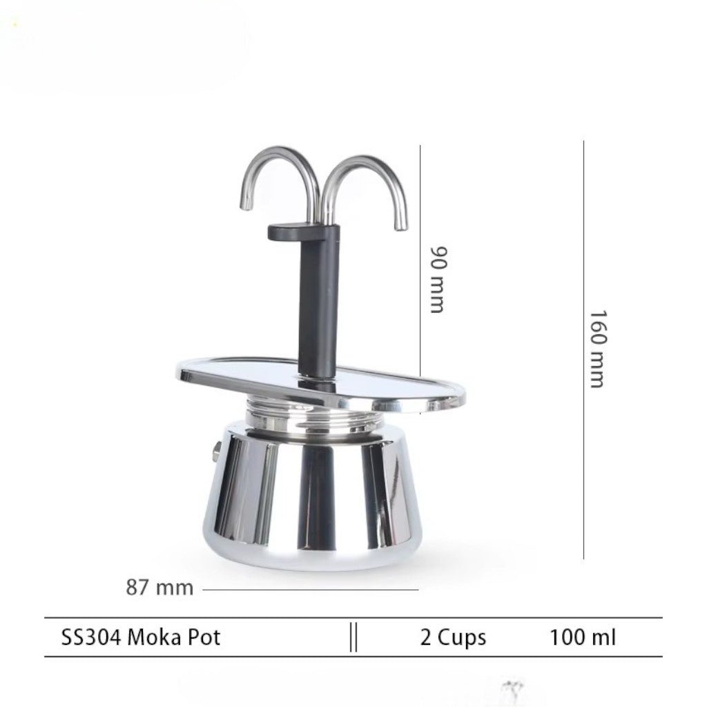 Mini Moka Pot Espresso Maker – Dual Spout 2-Cup Stainless Steel Design