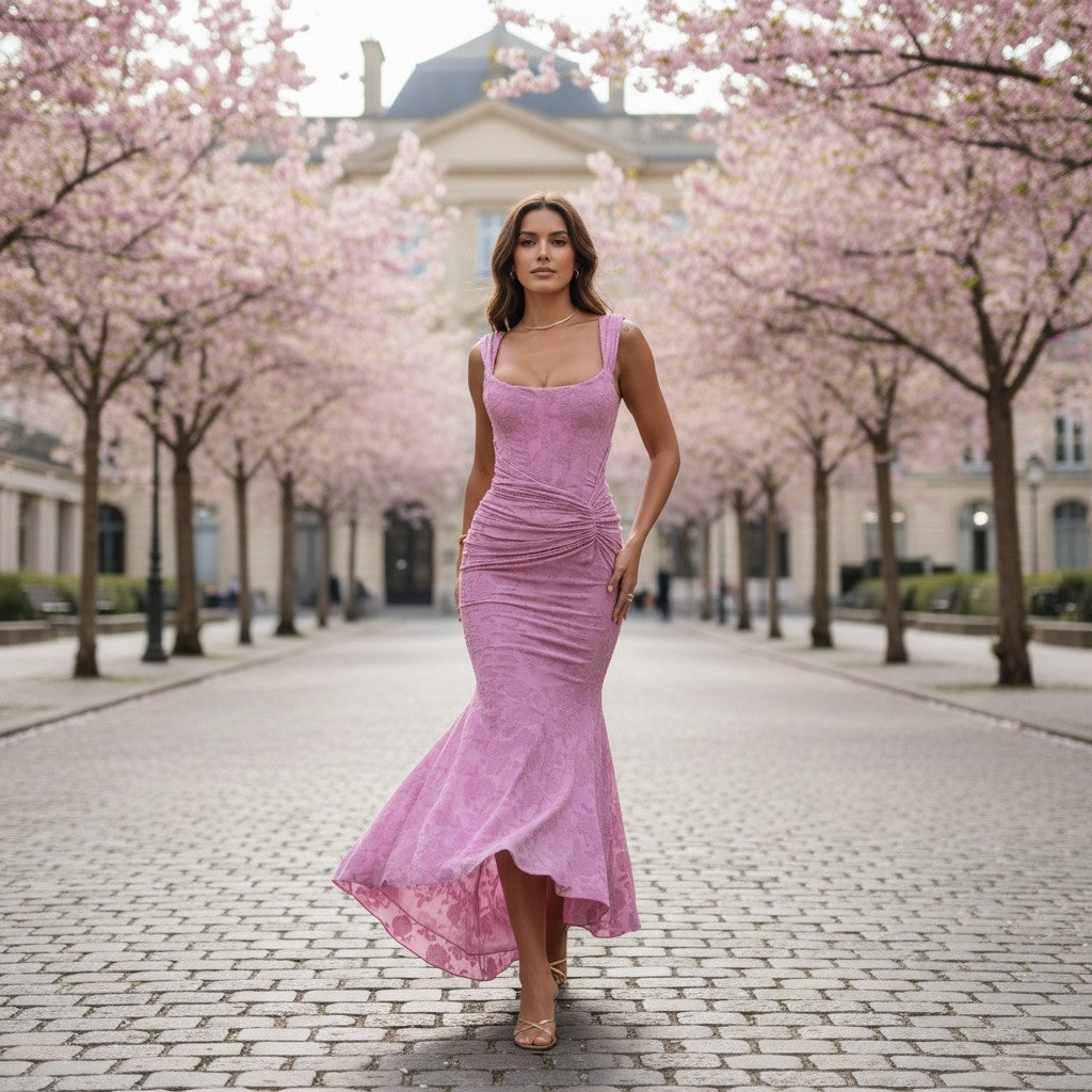 Elegant Evening Dress | Off-Shoulder Gown with Floral Texture - Versatile Style for Formal Occasions