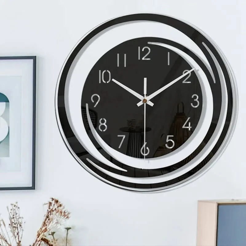 Modern Scandinavian | Wall Clock - Black Acrylic Design, Silent Mechanism