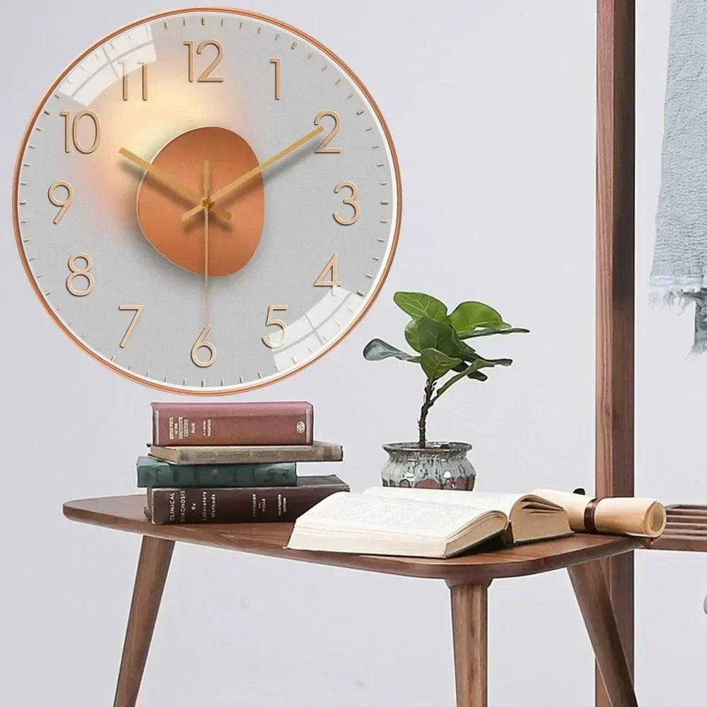 Modern Wall Clock | Raised Numerals, Glowing Centre Disc