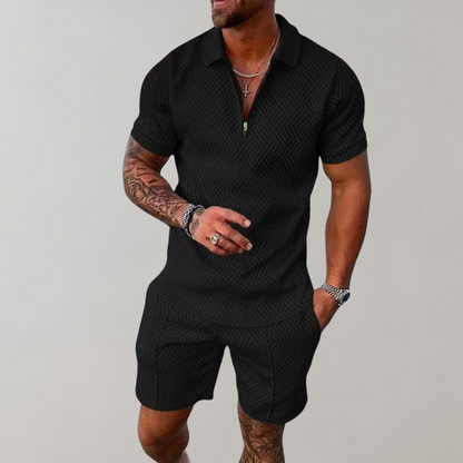 ModernEdge | Men's Outfit – Zip Polo Shirt and Shorts Set 0