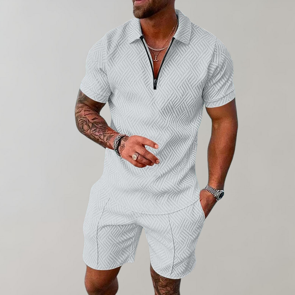 ModernEdge | Men's Outfit – Zip Polo Shirt and Shorts Set 3