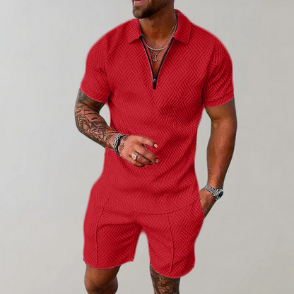 ModernEdge | Men's Outfit – Zip Polo Shirt and Shorts Set 5