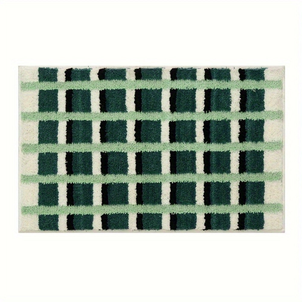 MossGreen | Non-Slip Bath Mat – Soft Flocked Fabric, Geometric Design