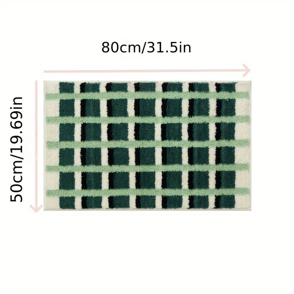 MossGreen | Non-Slip Bath Mat – Soft Flocked Fabric, Geometric Design