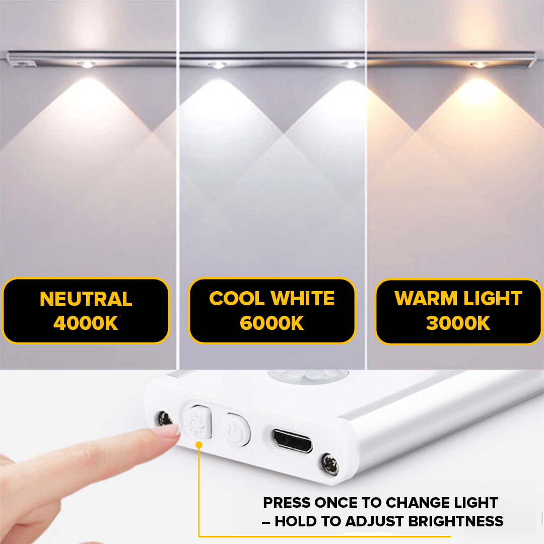 Motion Sensor Light Aluminium | Wireless Magnetic Mount, 30-Day Battery | Adjustable Brightness & Colour Modes