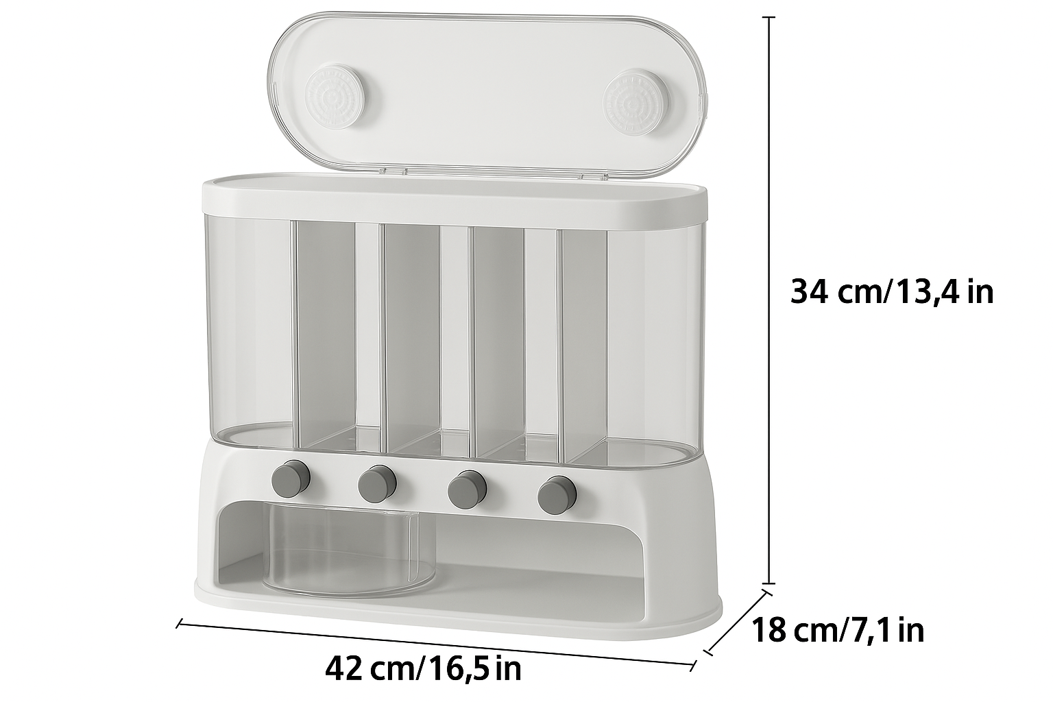 Multi-Compartment Kitchen Grain Storage Container | 5-Grid Dispenser with Push-Button